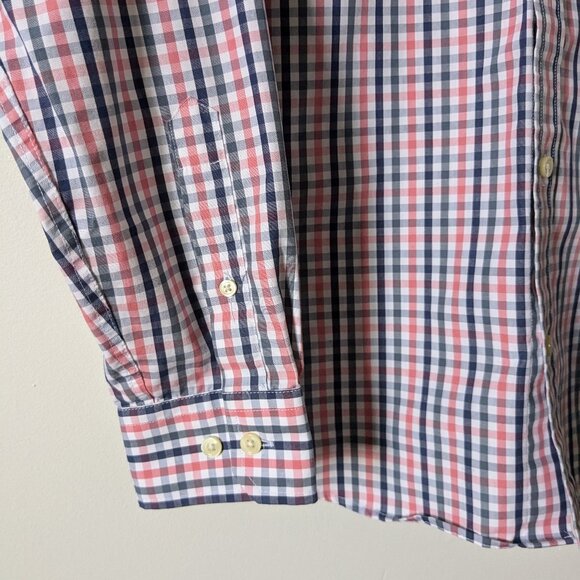 Banana Republic - Pink/Blue Plaid Slim-Fit, Non-Iron Dress Shirt - Size M - Picture 3 of 5